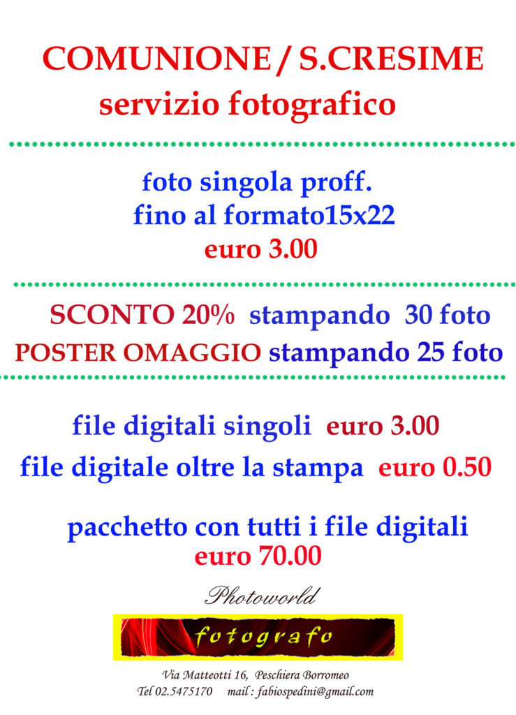 LISTINO prezzi COMUNIONE CRESIMA